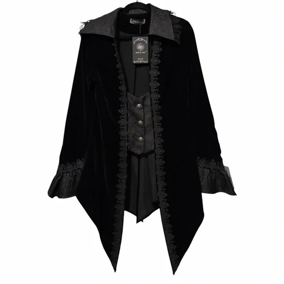 DARK IN LOVE NWT Black Velvet Lace Bell Sleeve Button Front Jacket XXL - Picture 2 of 14